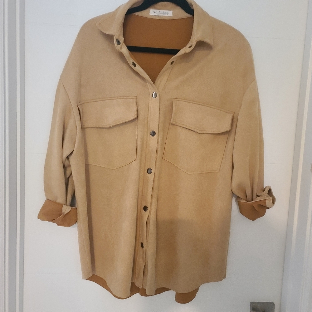 Workshop Faux Suede Camel Shacket Sz L